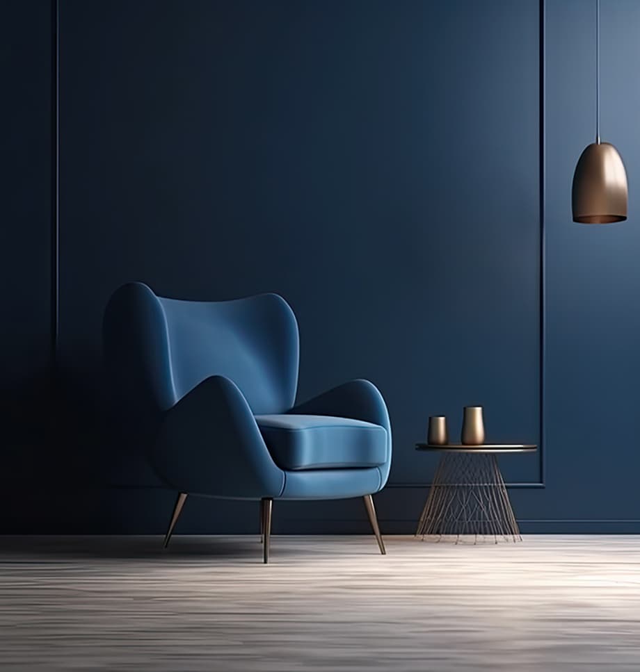 Sculptural blue armchair selected for a Bureau Soul Concept interior